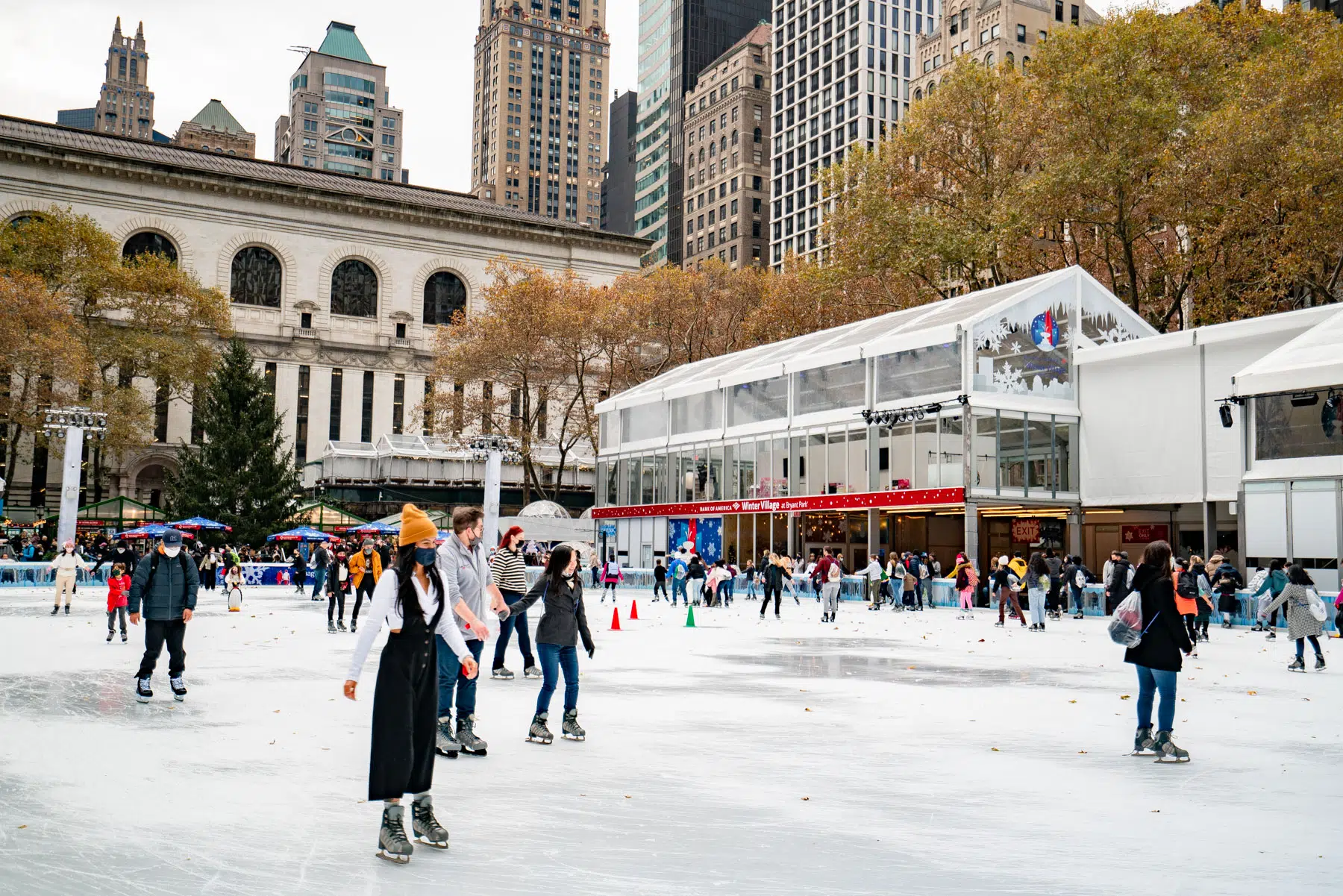 Ice skating at Bryant Park Winter Village, visiting New York City in March