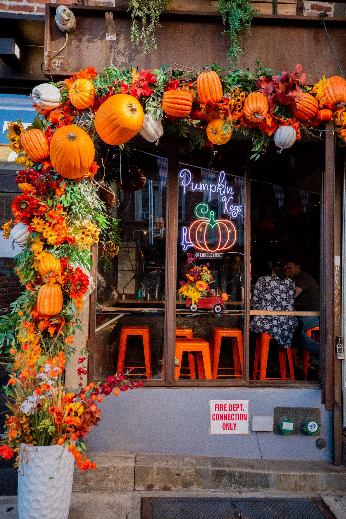 Lorely Beer Garden Pumpkin Keg Halloween NYC, 
fall things to do 