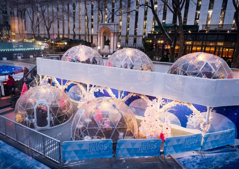 Igloos at Bryant Park Best Christmas Pop Up Bars in NYC