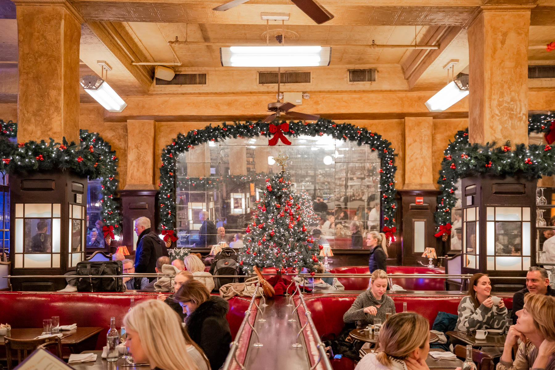 Christmas decorations at Balthazar, Christmas restaurants in New York City