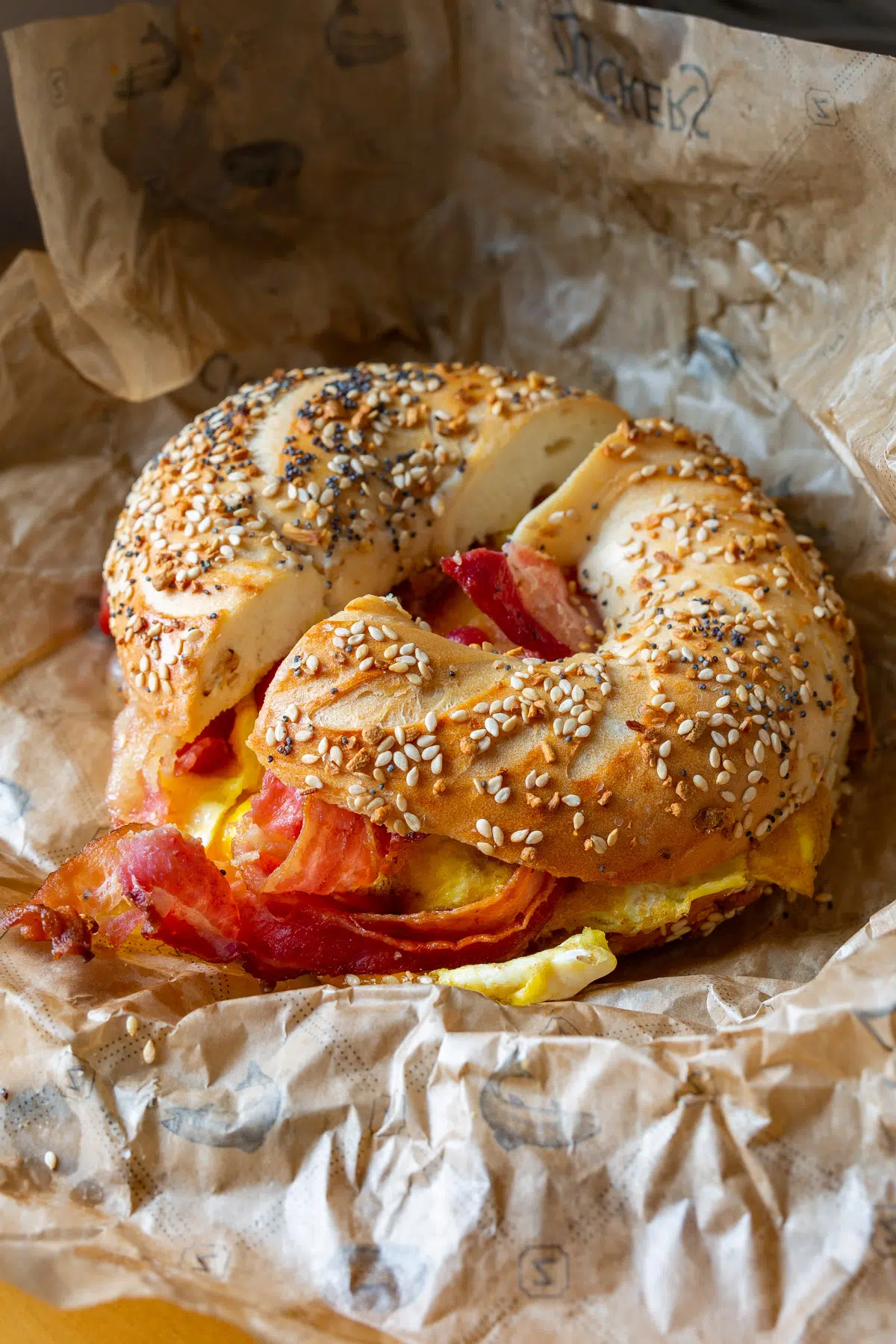 Zuckers everything bacon egg and cheese bagel, Best bagels in New York City