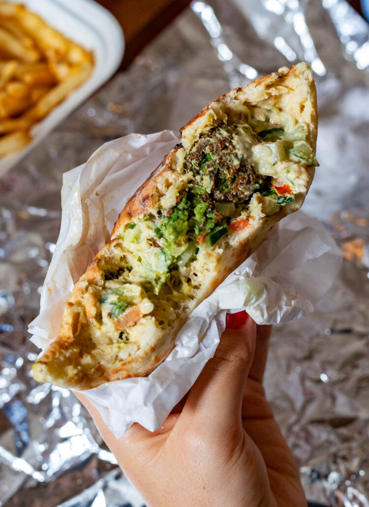 Falafel Sandwich from the Hummus Place, best falafel in NYC