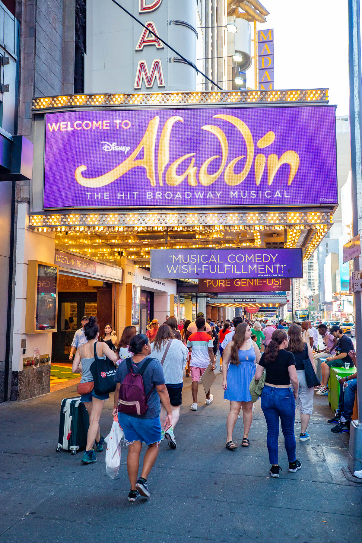 Exterior of Aladdin at the Amsterdam Theater in NYC, best shows on Broadway