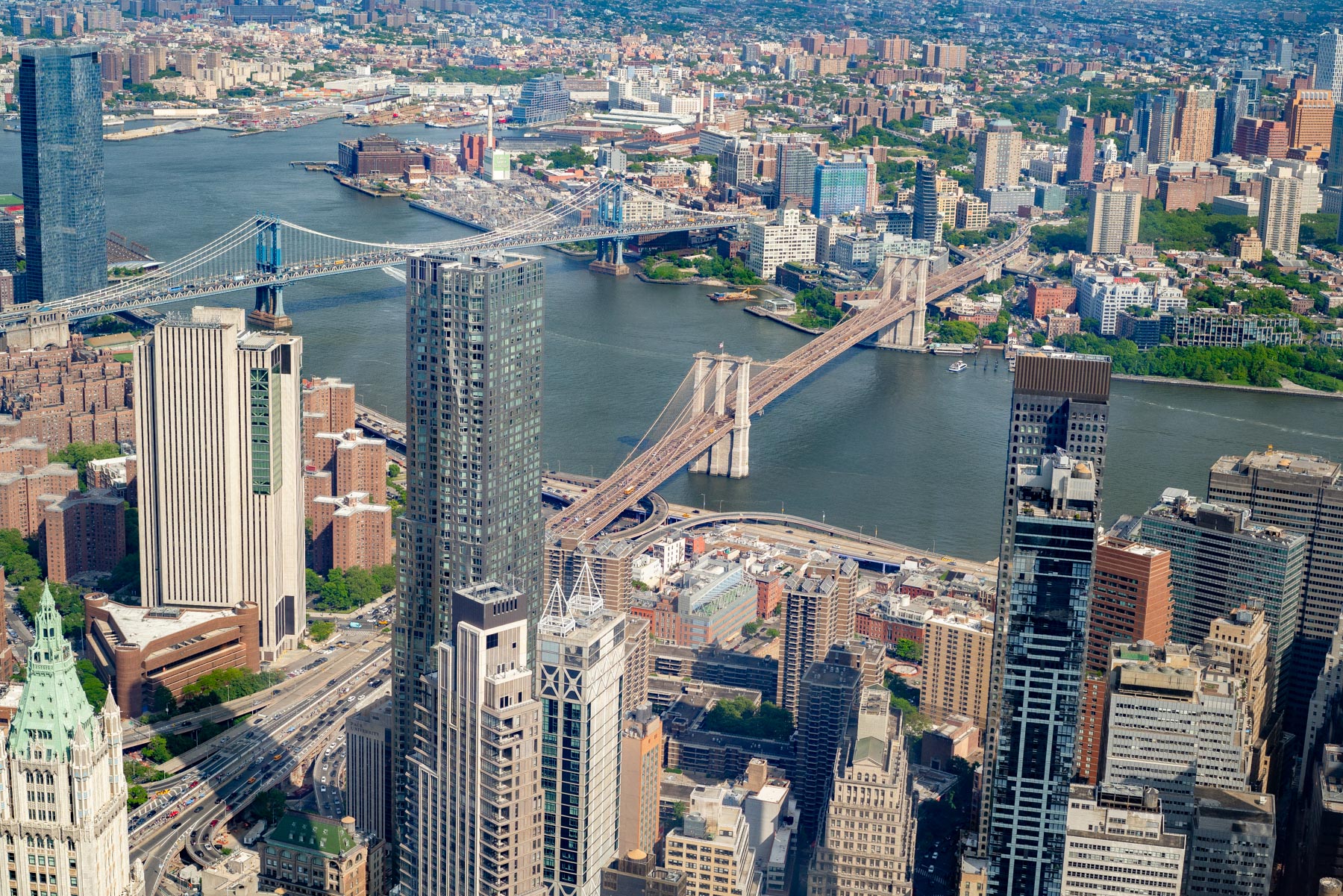 views from the One World Trade Center, the Brooklyn Bridge