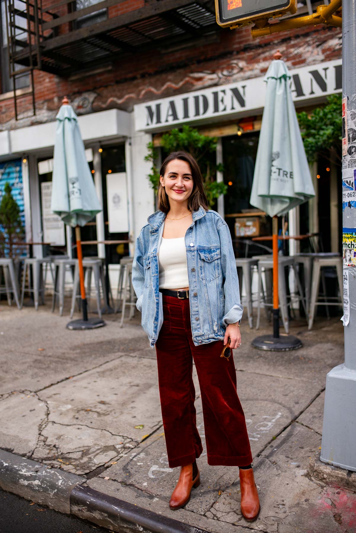 New York City Spring Outfit Ideas, how to style Annie Bing jean jacket, East Village