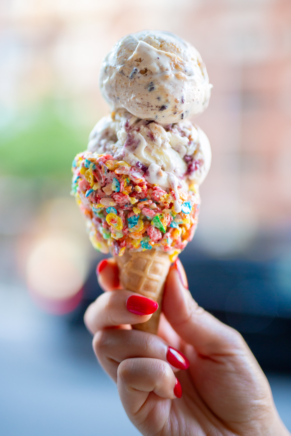 Fruity Pebbles Ice Cream Cone from Emack and Bolio, Best Ice Cream in NYC
