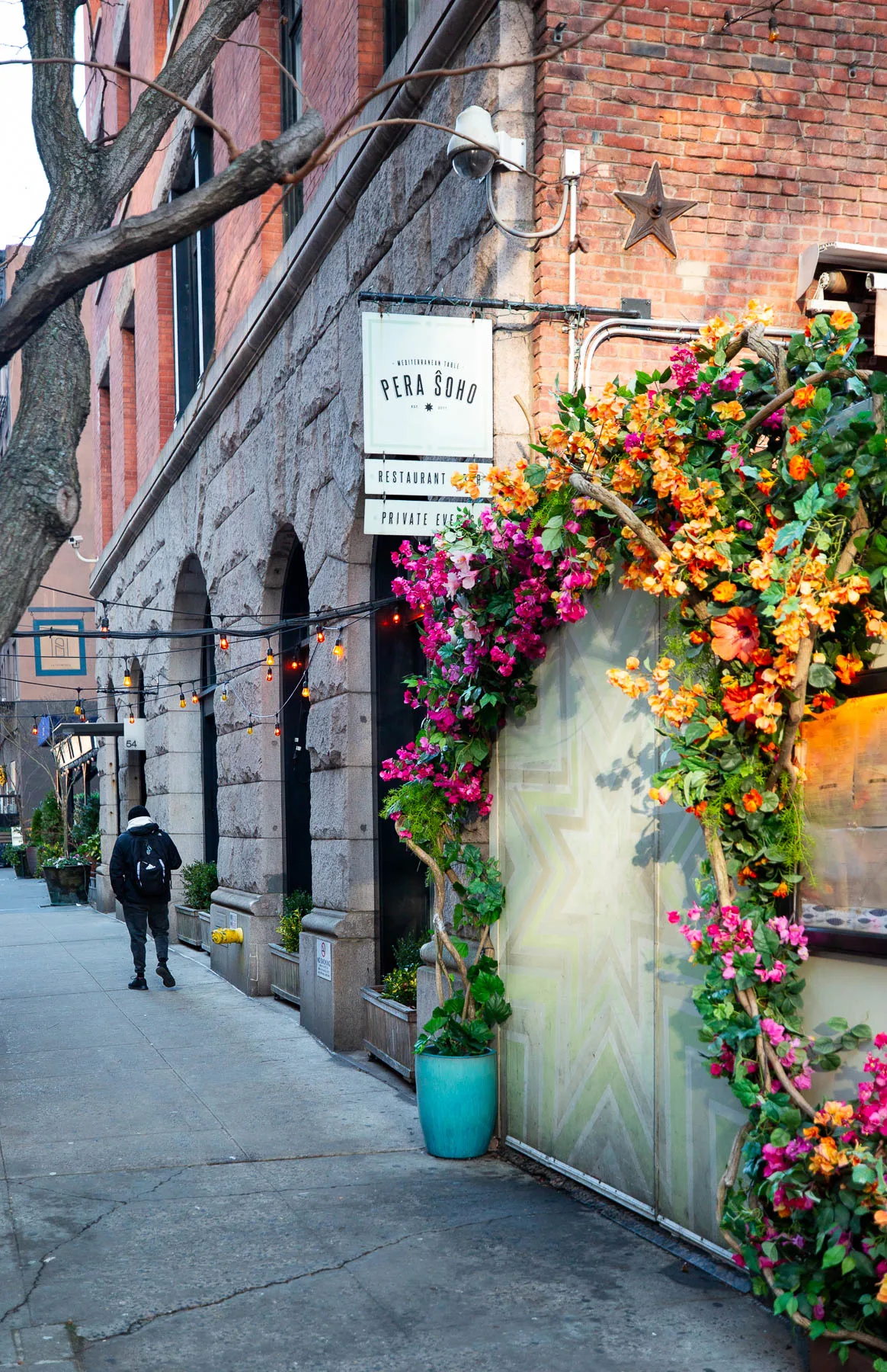 Pera SoHo exterior flower display, best restaurants in SoHo