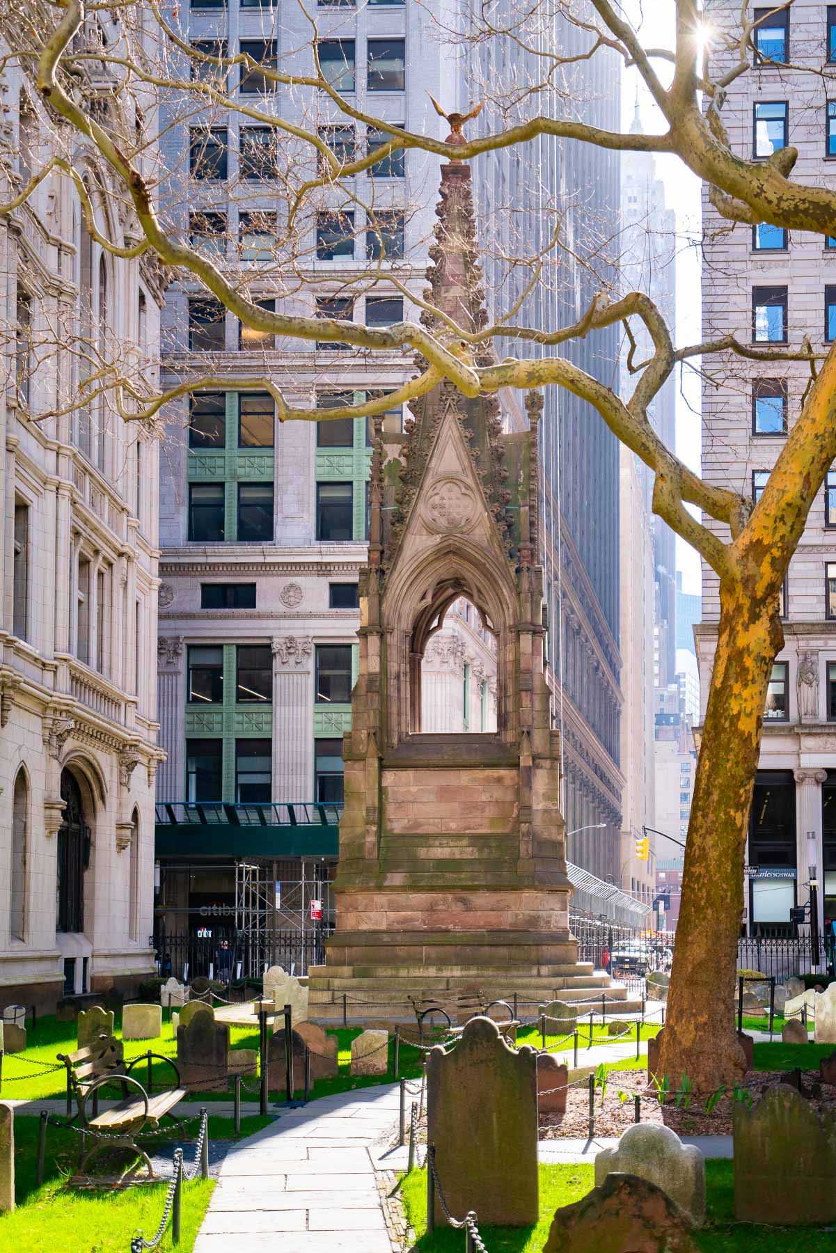 The Soldier's Monument at Trinity Church, near where Alexander Hamilton is buried in NYC