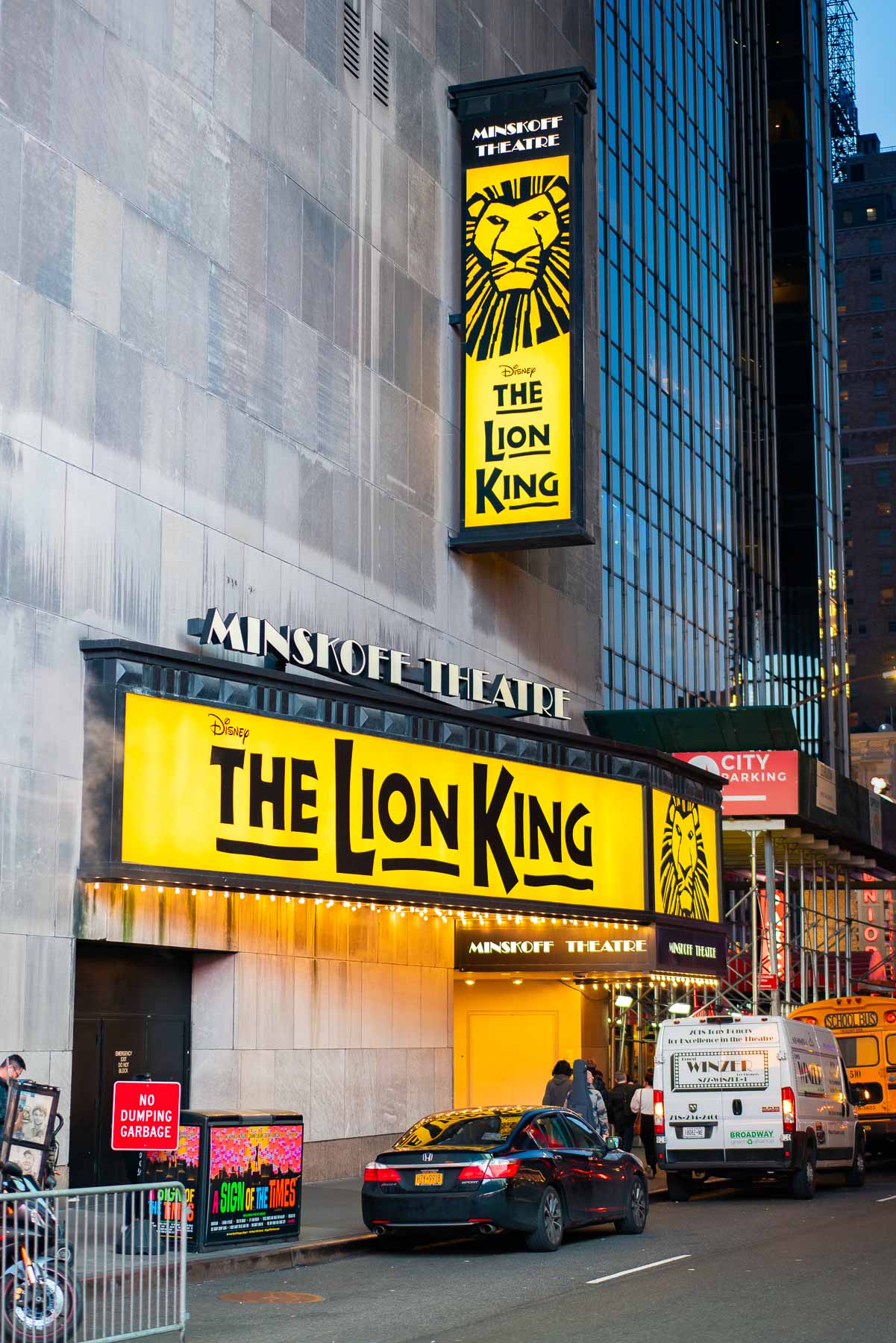 Exterior of The Lion King in Times Square at Night, Best Broadway Shows for Kids