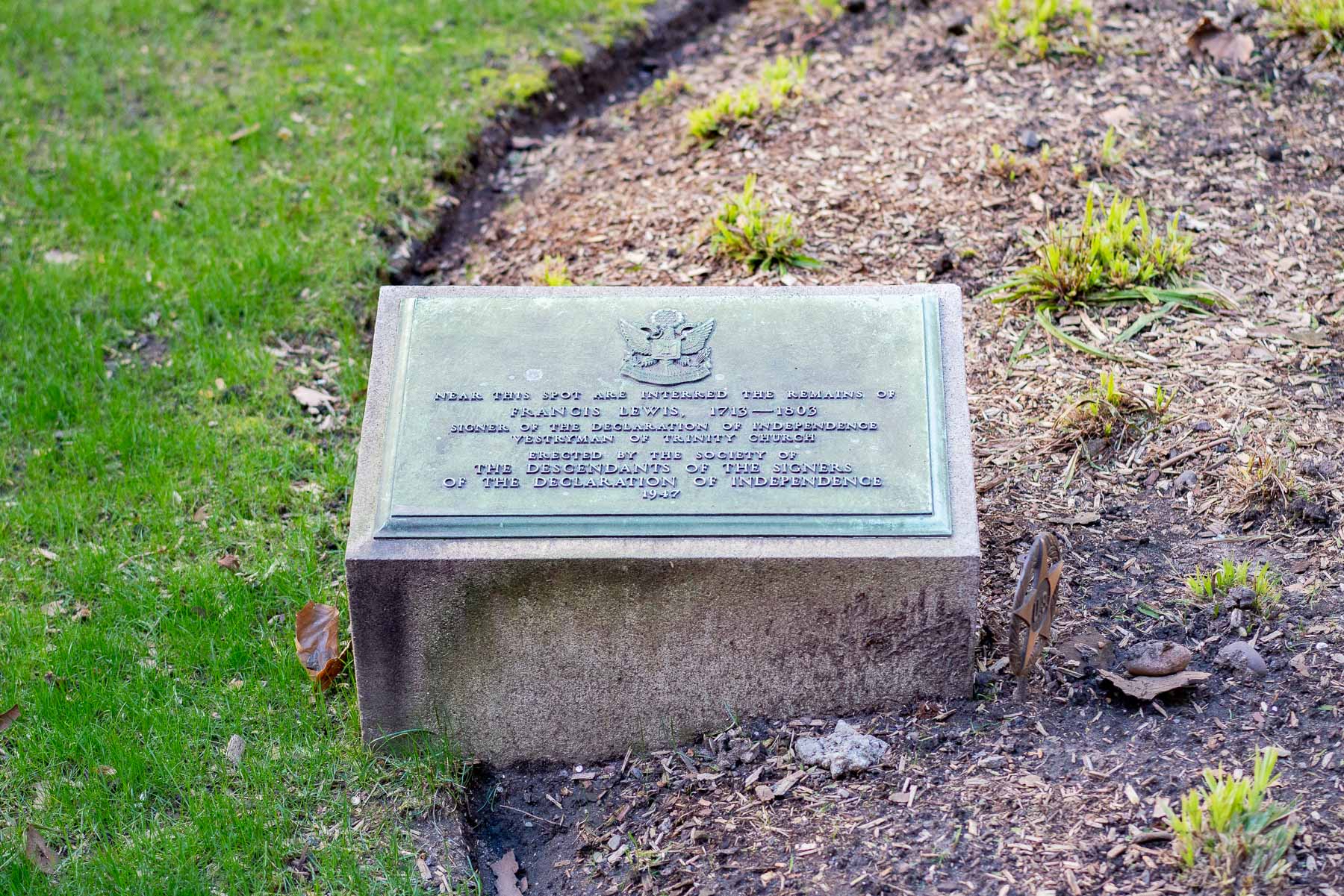 Francis Lewis's tombstone in Trinity Church's Cemetery near Alexander Hamilton's Grave 